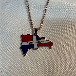 Map of Dominican Republic Flag Enamel Pendant Necklace 18”